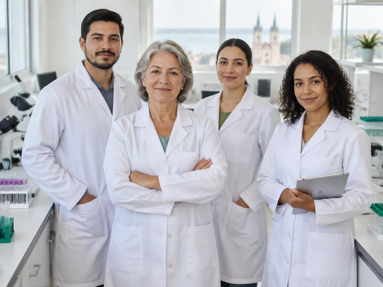 Imagem ilustrativa de profissionais de análises clínicas em laboratório